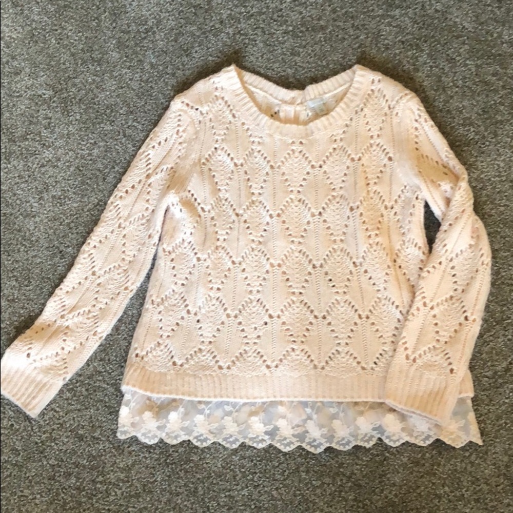 Pink Sweater with Buttons and Lace
